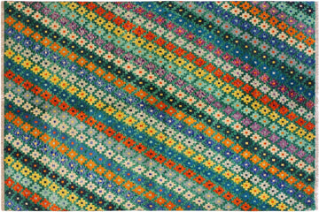 handmade Geometric Balouchi Green Beige Hand Knotted RECTANGLE 100% WOOL area rug 5' x 7'